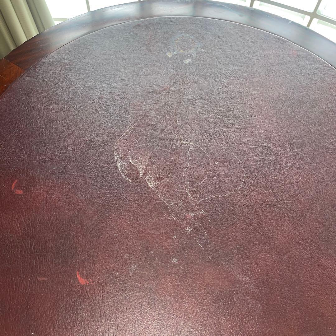 ダークブラウン 円形テーブル 引き出し付き