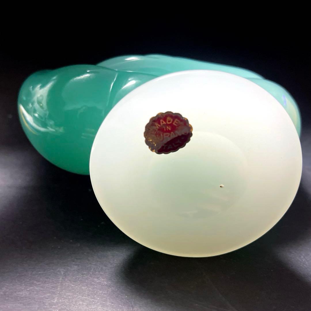 ムラーノ スワン　アルキメデセグソ グリーン アラバストロンガラスの白鳥彫刻