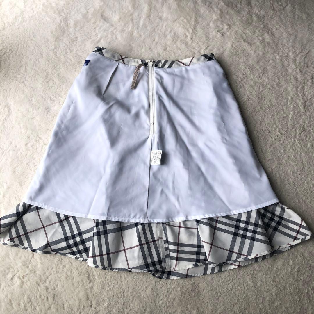 美品　バーバリーブルーレーベル　フレアスカート　プリーツ　総柄　ノバチェック