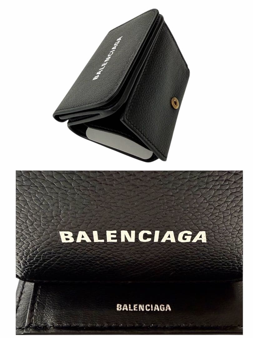 極美品✨ BALENCIAGAバレンシアガ三つ折り財布593813黒ブラック