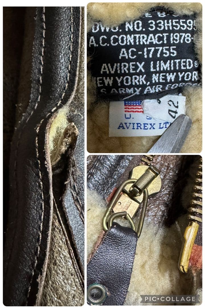 AVIREX 米国製 B-3 ボマージャケット リアルムートン ブラウン 42