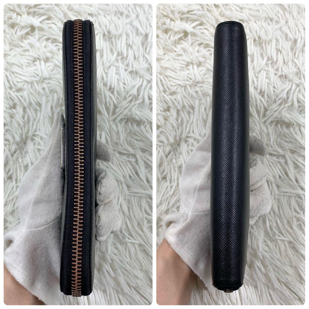 【✨美品✨】プラダ 三角ロゴ ラウンドジップ 長財布 サフィアーノ ブラック
