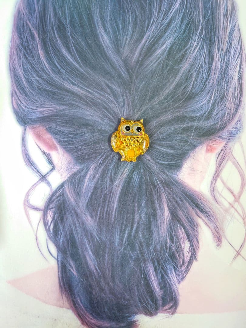 レジン　猫　フクロウ　ヘアゴム　ブローチ　ポニーフック　No.299