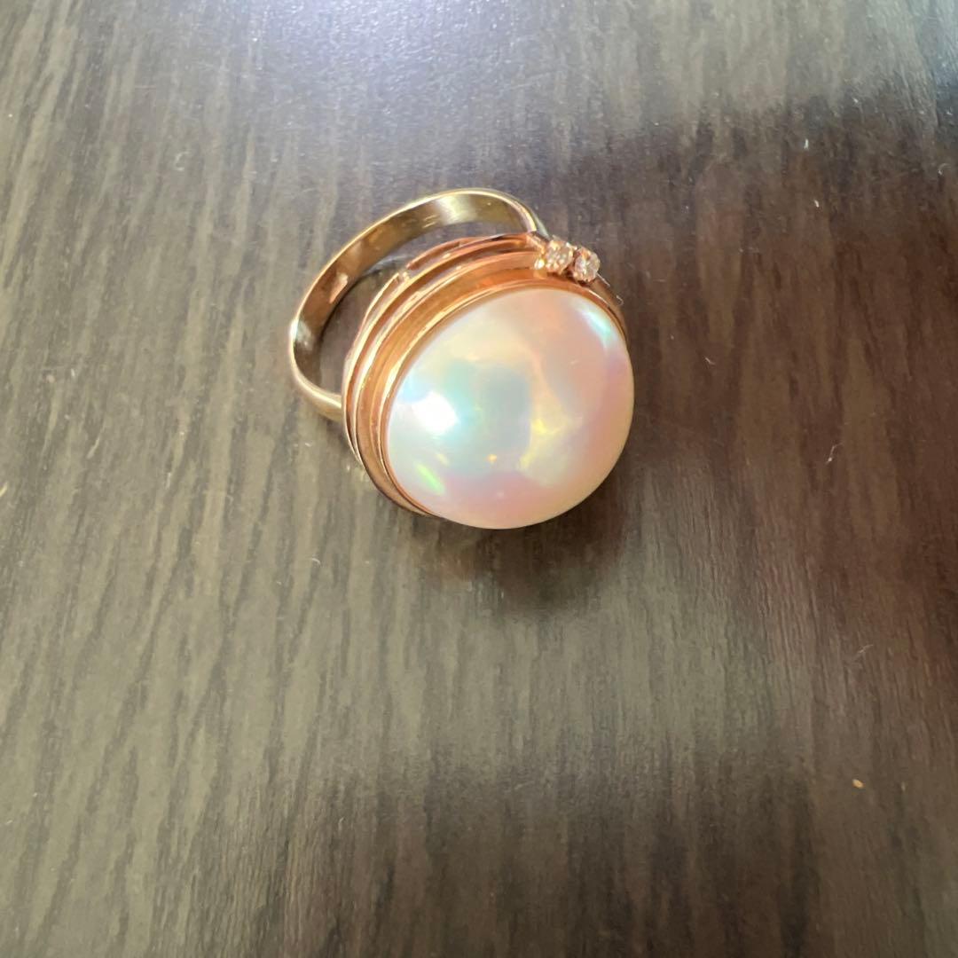 ゆ*か様 k14 マベ真珠リング ダイヤ1mm２つ