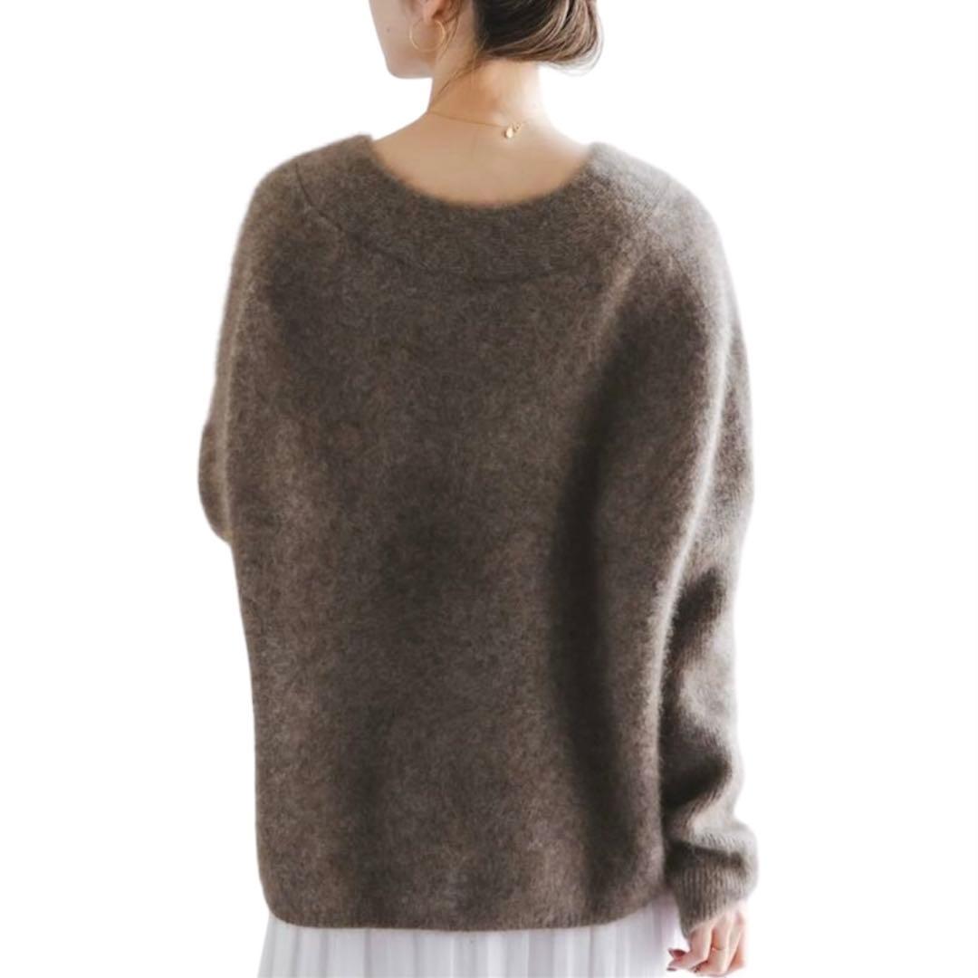 NOBLE ファーニット Vネックプルオーバー ブラウン　チャイニーズラクーン