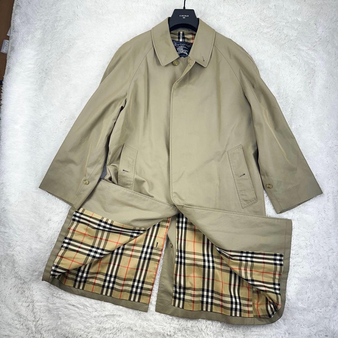 バーバリー　ノバチェック　ロングステンカラーコート チェック柄　カーキ　L