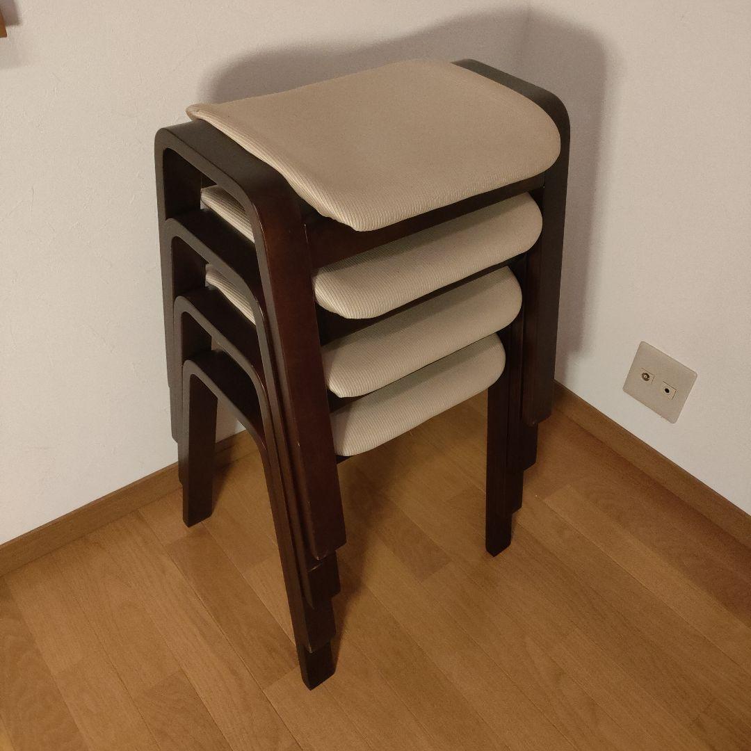 三聖 曲木スツール 木製 スタッキングチェア 4脚セット まとめ売り