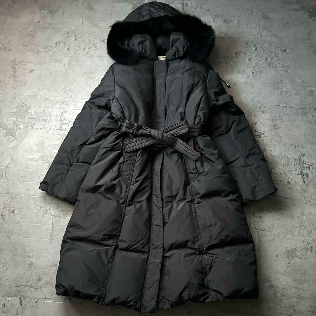 極美品 ピエールカルダン フォックスファー ダウンコート Aライン ベルト 黒