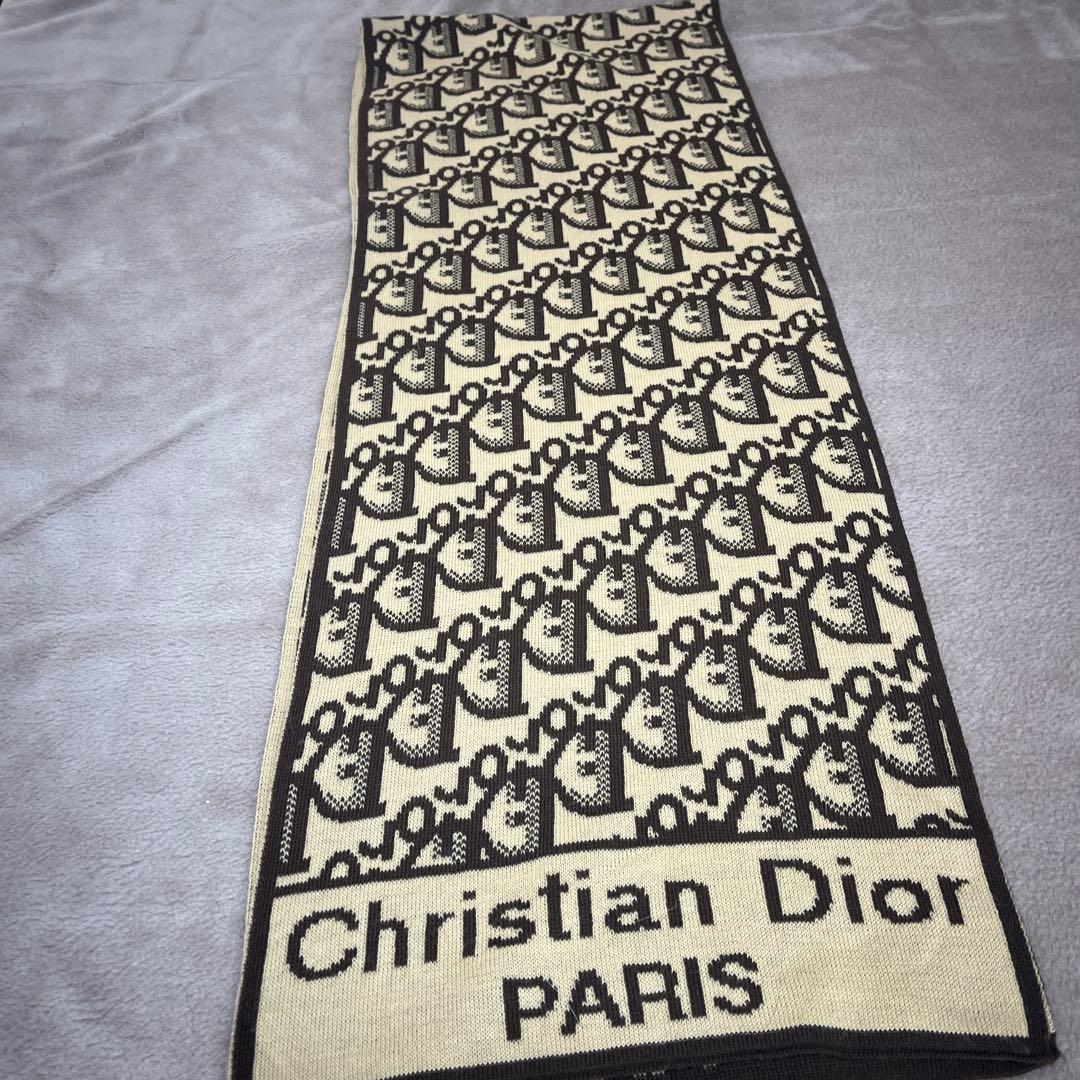 Christian Dior ロゴマフラー ベージュ/ブラック