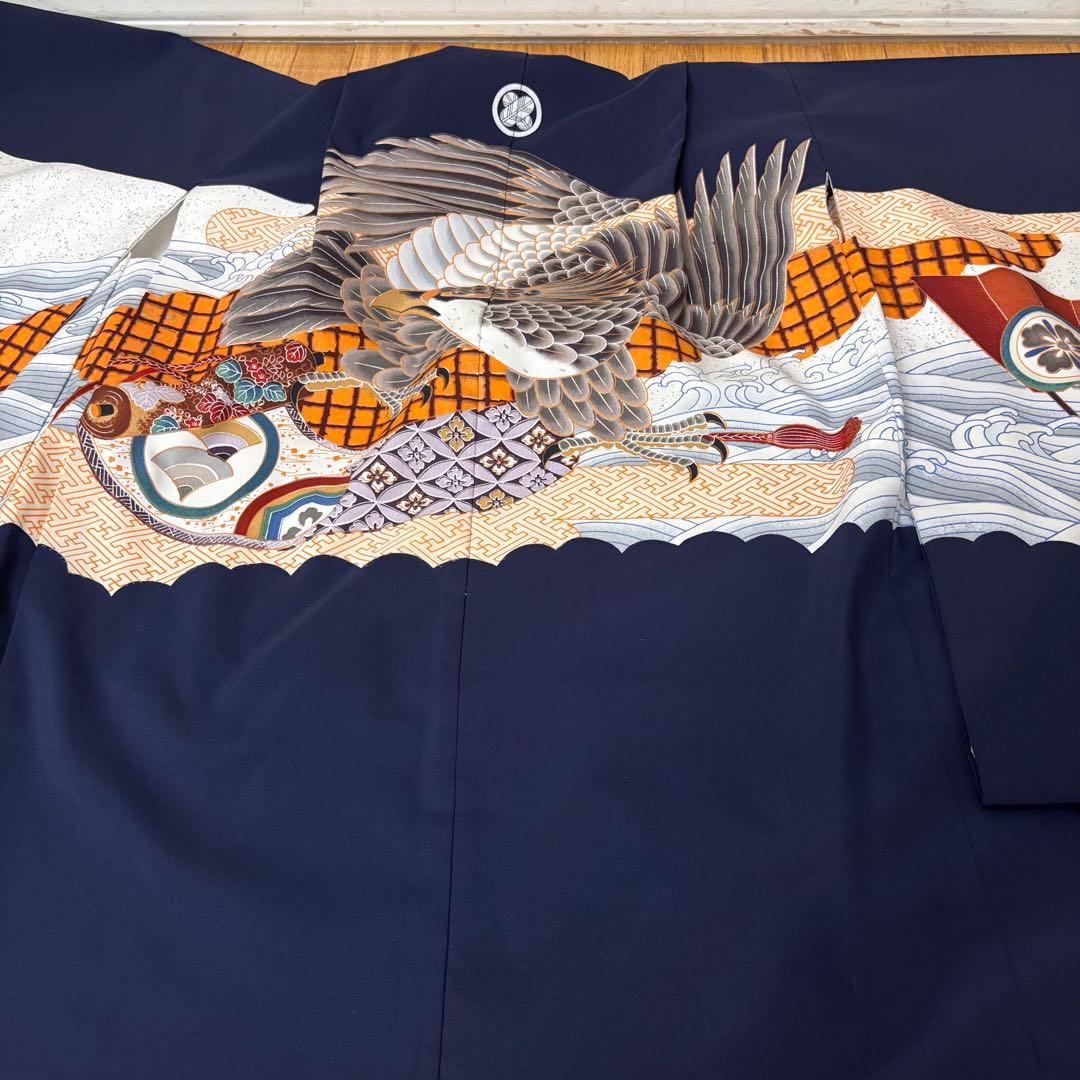 七五三 五歳‼️紺地鷹凛々しい金彩煌びやか❤️完全フルセット