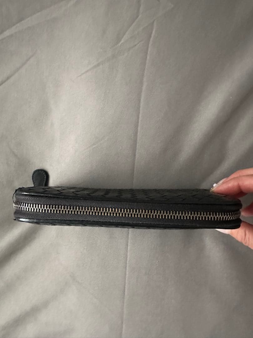 黒 レザー 編み込み 長財布