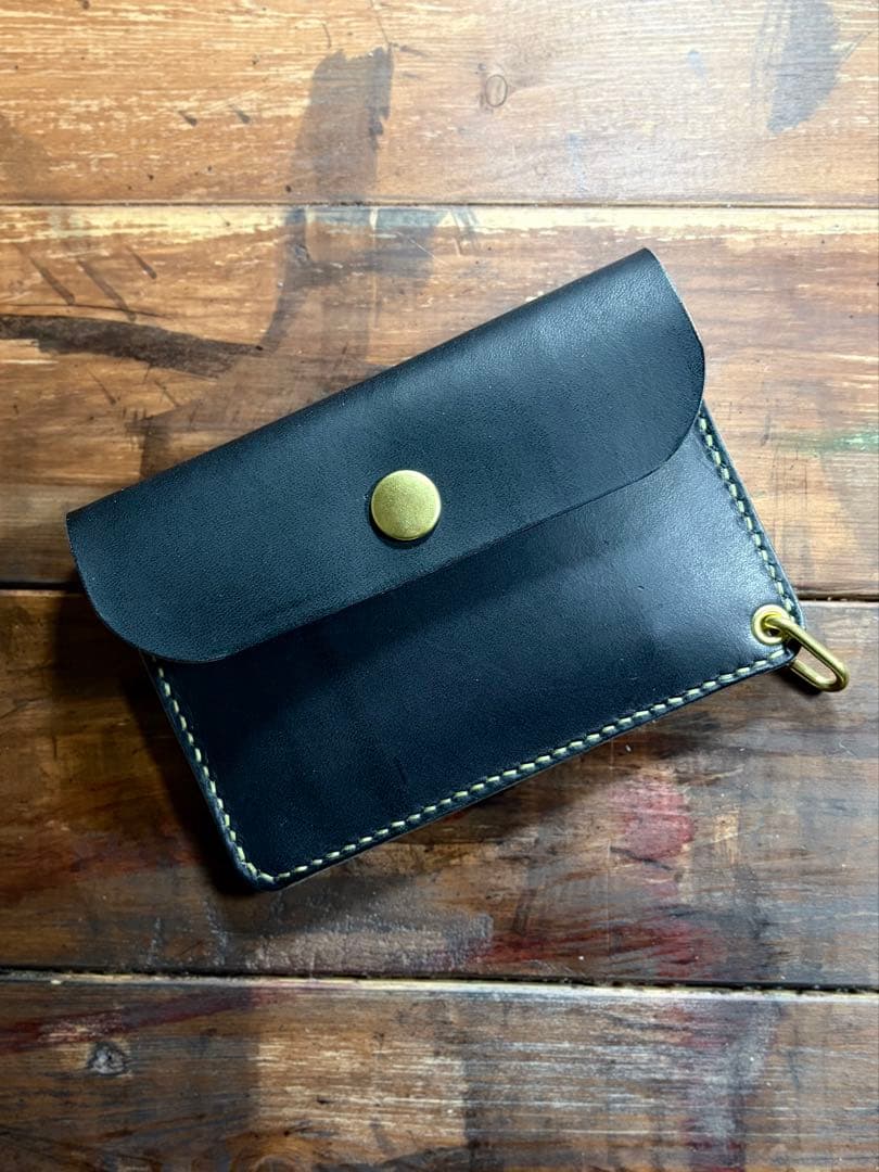 PT-01 国産ヌメ革 丘染め ブラック 茶芯 シニュー糸