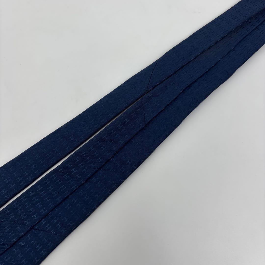 良品✨ エルメス ネクタイ ネイビー Hロゴ テクスチャー SILK 100%