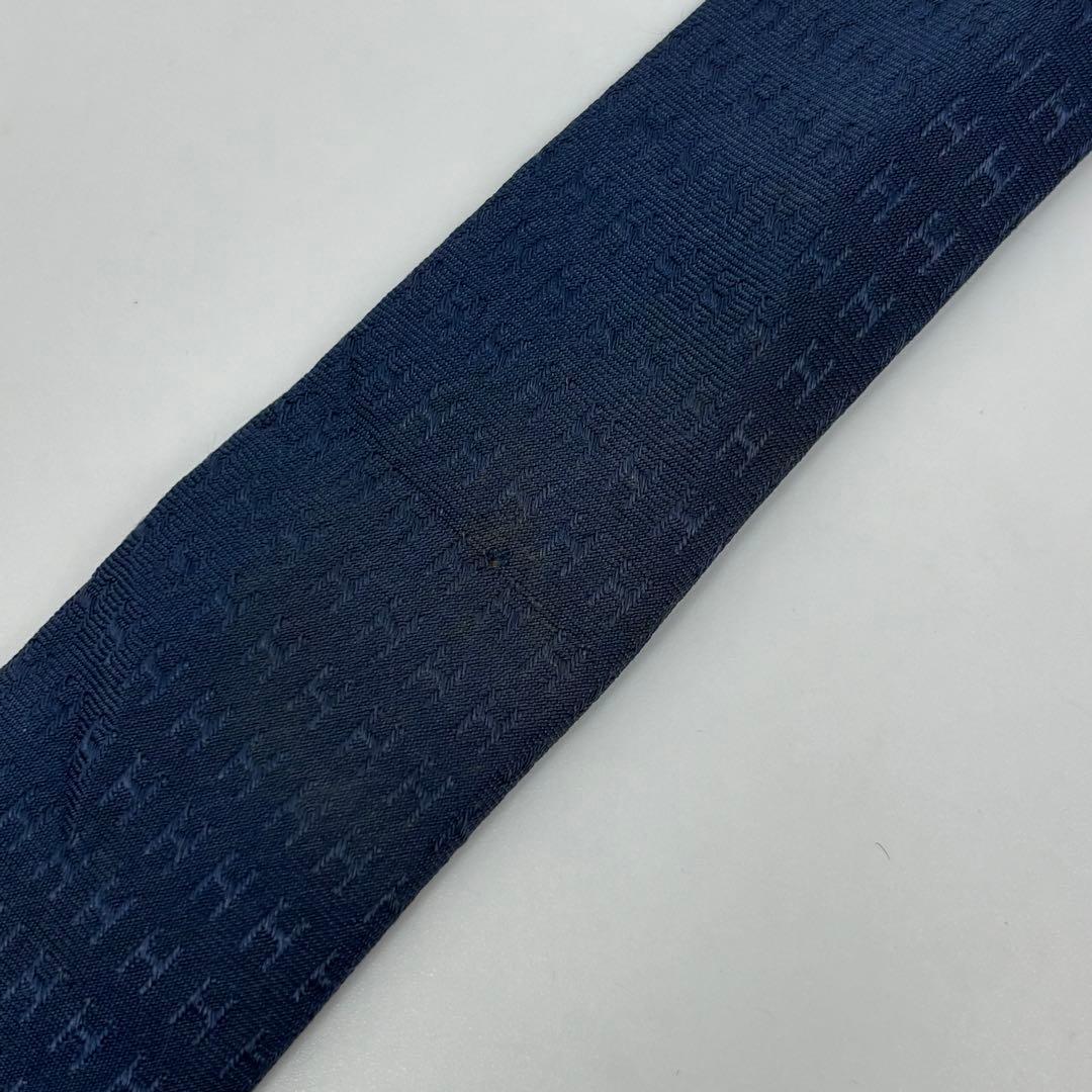 良品✨ エルメス ネクタイ ネイビー Hロゴ テクスチャー SILK 100%