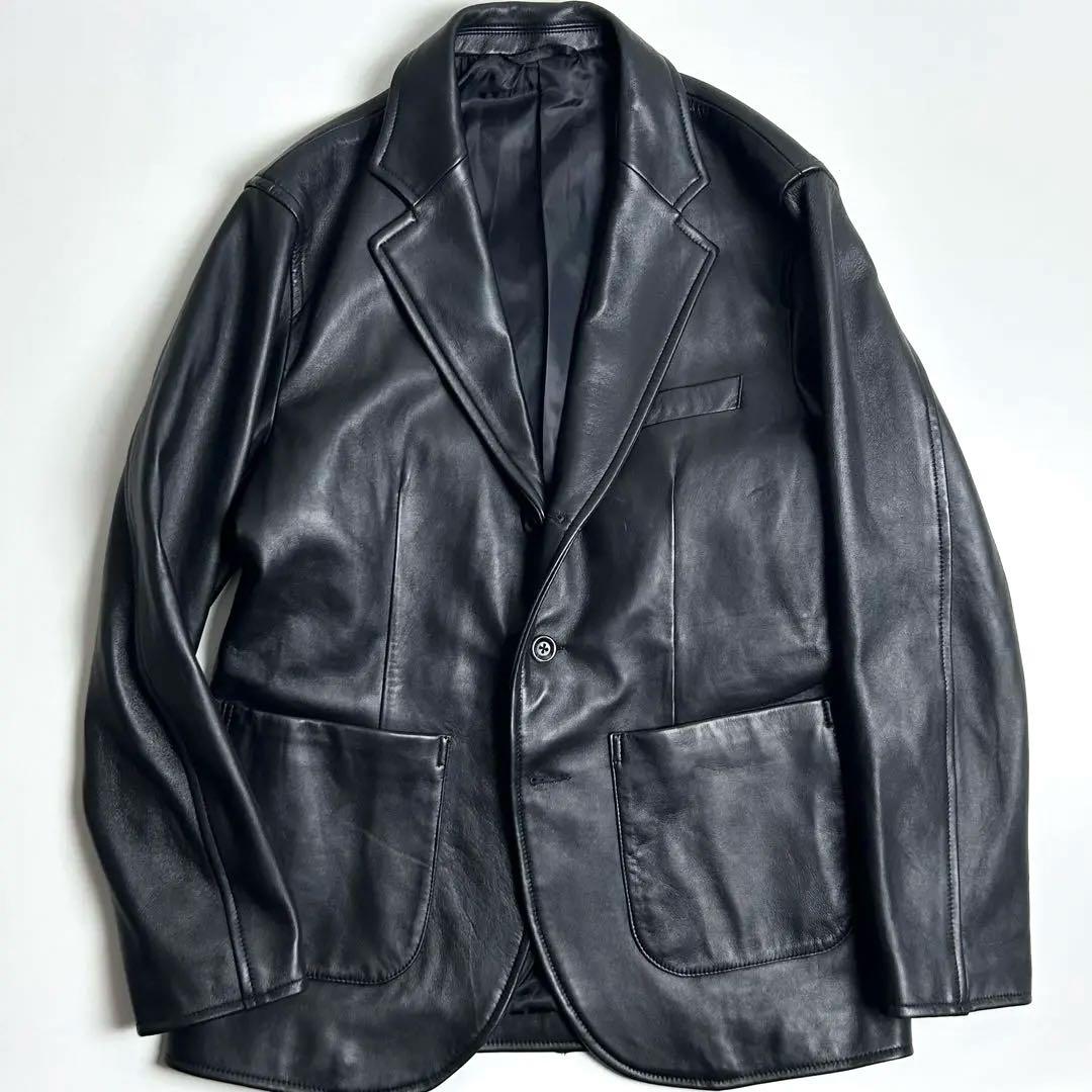 定価3.7万【美品】ルーズフィット3Bレザーテーラードジャケット/羊革/ブラック