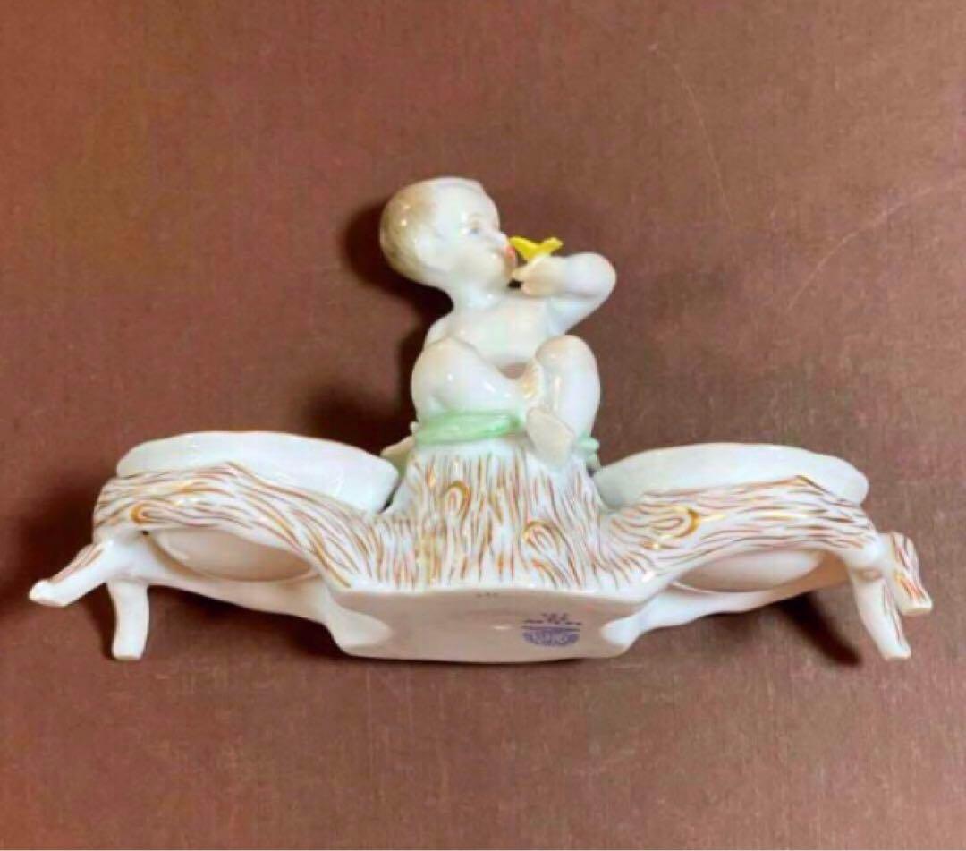 HEREND ヘレンドアポニーグリーンエンジェルセラーソルト＆ペッパー天使皿レア