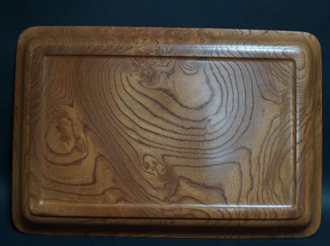 木製 欅製 翠玉作 盆 刳り貫き煎茶盆 美しい木目 長方盆 煎茶道具