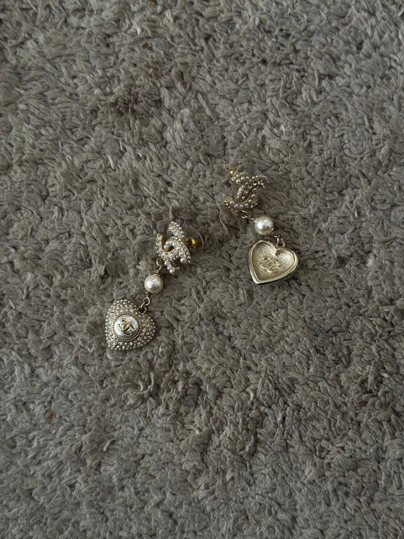 CHANEL ハートピアス フェイクパール＆ラインストーン 箱あり