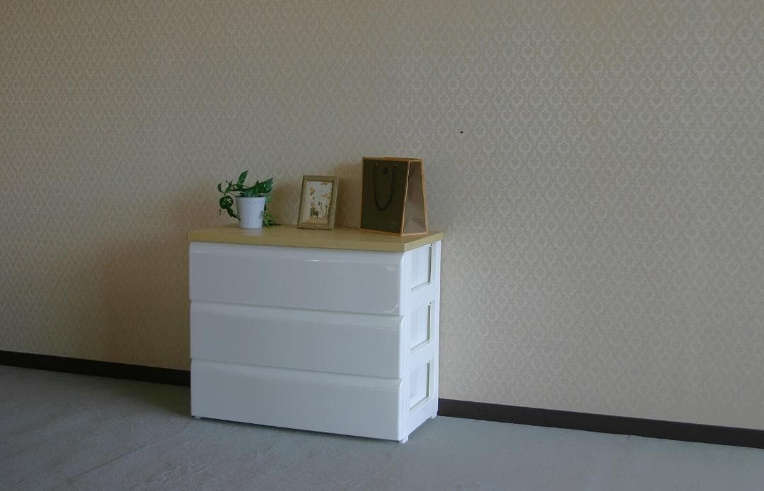 PES CST　収納チェスト　3段　ナチュラル＊ホワイト　幅74㎝