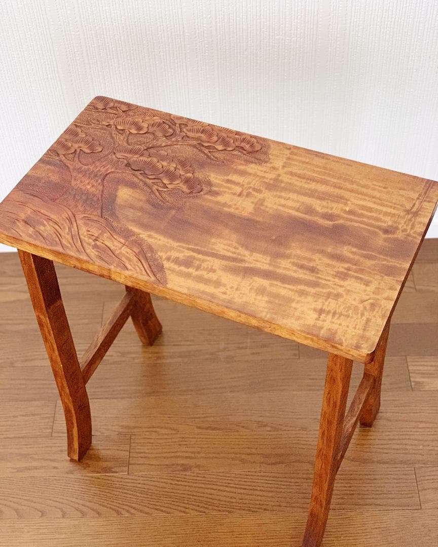 軽井沢彫り　ビンテージ　サイドテーブル　(花台、飾り台)