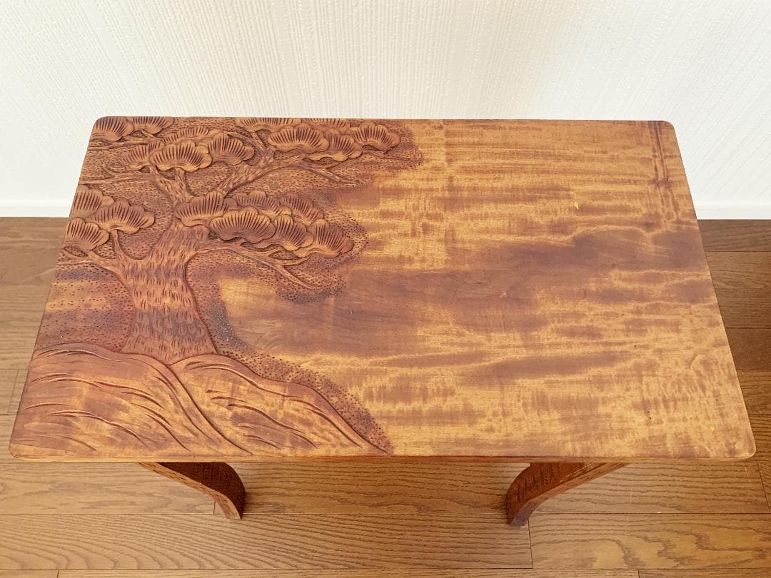 軽井沢彫り　ビンテージ　サイドテーブル　(花台、飾り台)