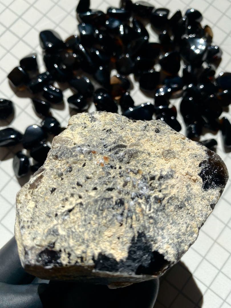 セット★ モリオン 単結晶 モリオン細石　天然石　黒水晶　チベット産