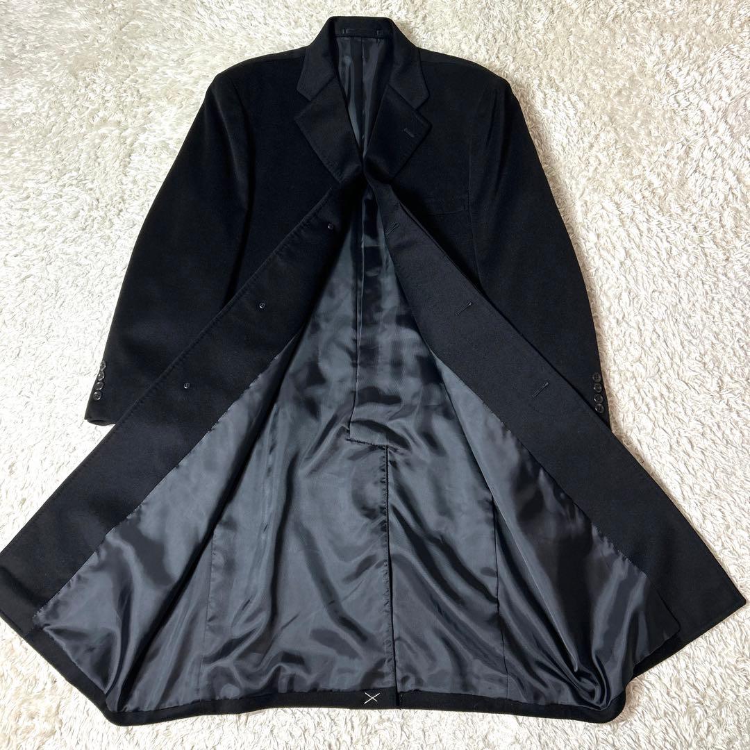 【未使用品】カシミヤ100% ロングチェスターコート ブラック 比翼 Mサイズ