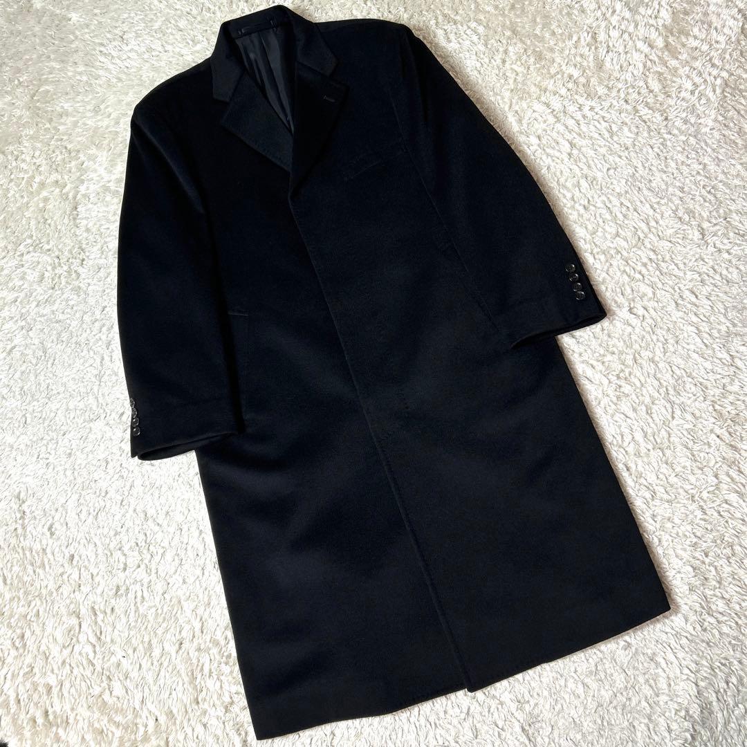 【未使用品】カシミヤ100% ロングチェスターコート ブラック 比翼 Mサイズ