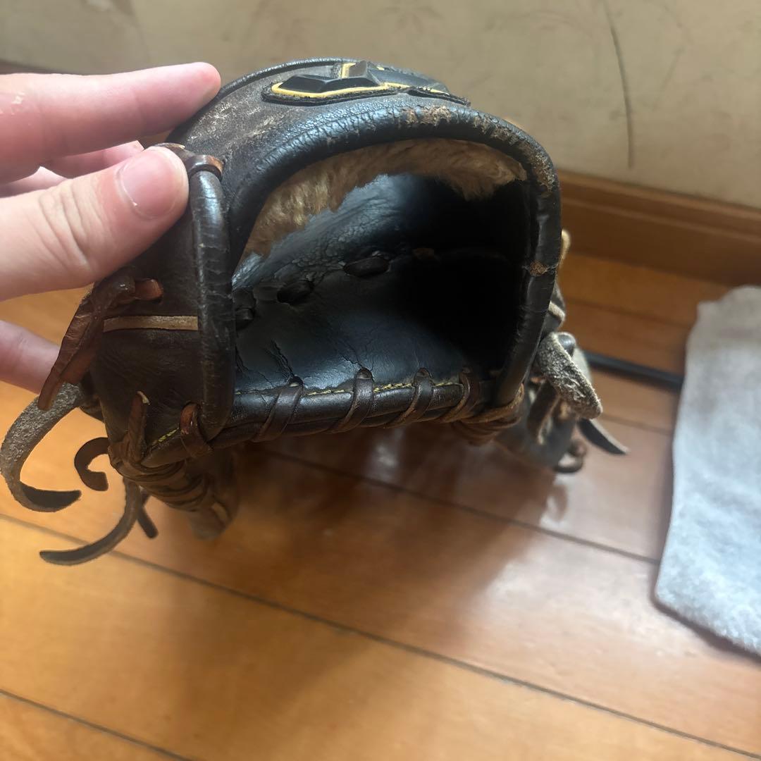 さ*ん様 硬式野球グローブ 黒 レザー製　外野手用グローブ　右利き