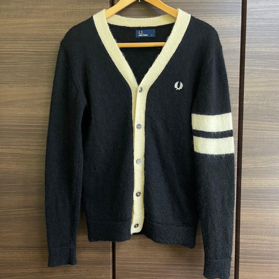 まとめ　00s フレッドペリー モヘア混 カーディガン 月桂樹 S ブラック
