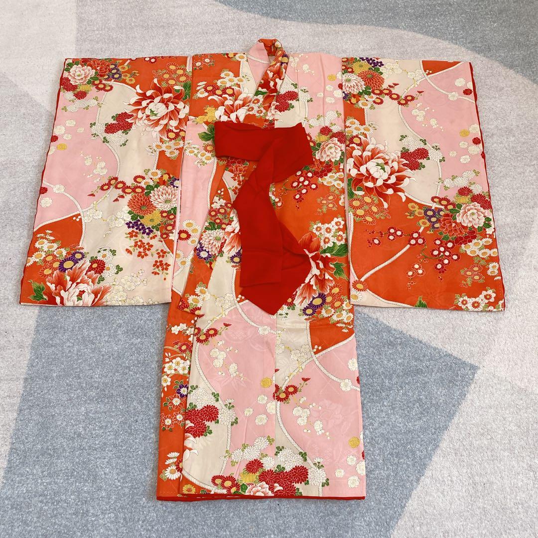 七五三 2歳 3歳 正絹 アンティーク 着物 被布 バッグ 草履 セット