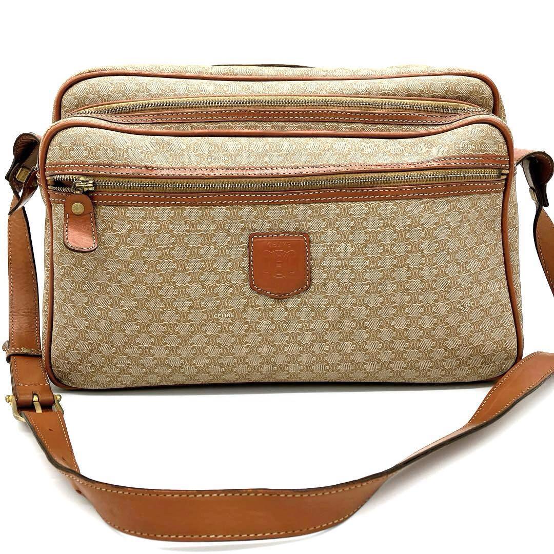 【CELINE】メッセンジャーバッグ　マカダム柄　ゴールド金具　ブラウン　PVC