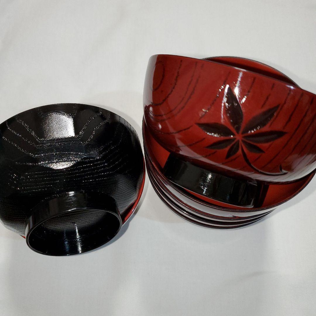 ★おまけです。黒2組　赤5組　 木製汁椀 もみじデザイン