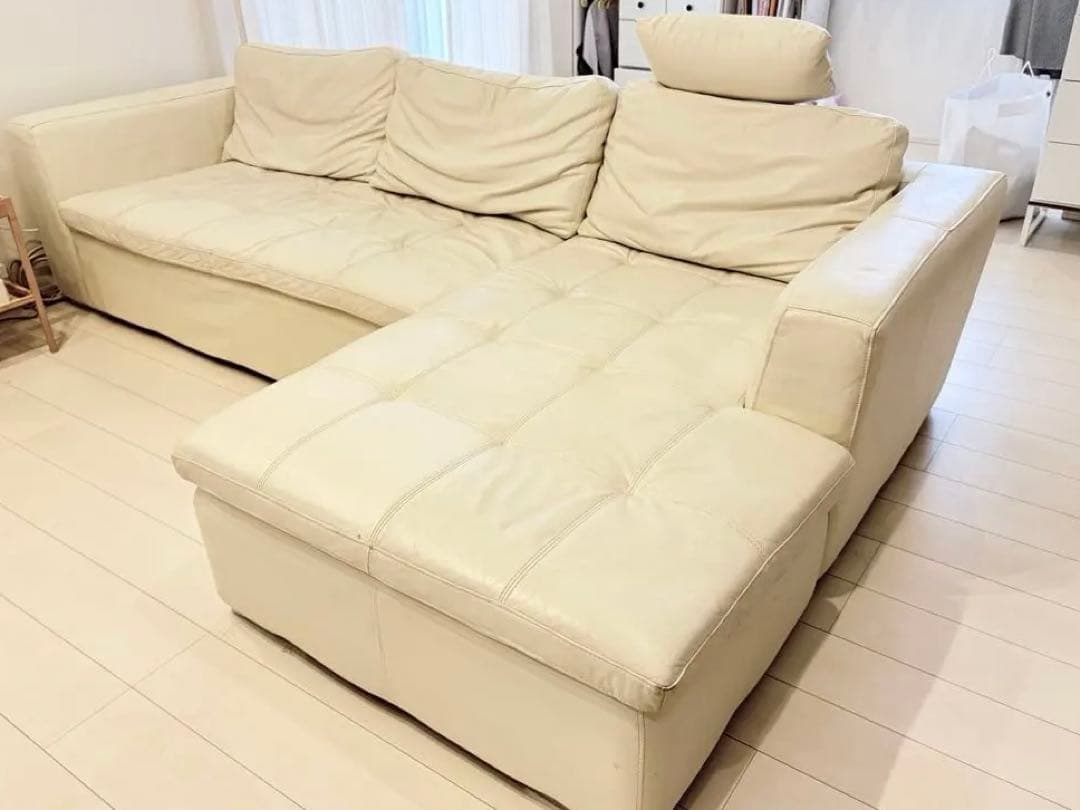 ホワイトレザー L字型ソファ