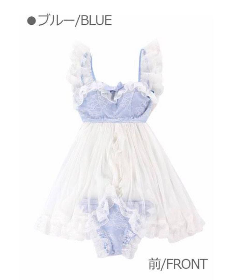 フリル付ブルー/ホワイトワンピース水着/チュール刺繍レースビキニ/Bobon21