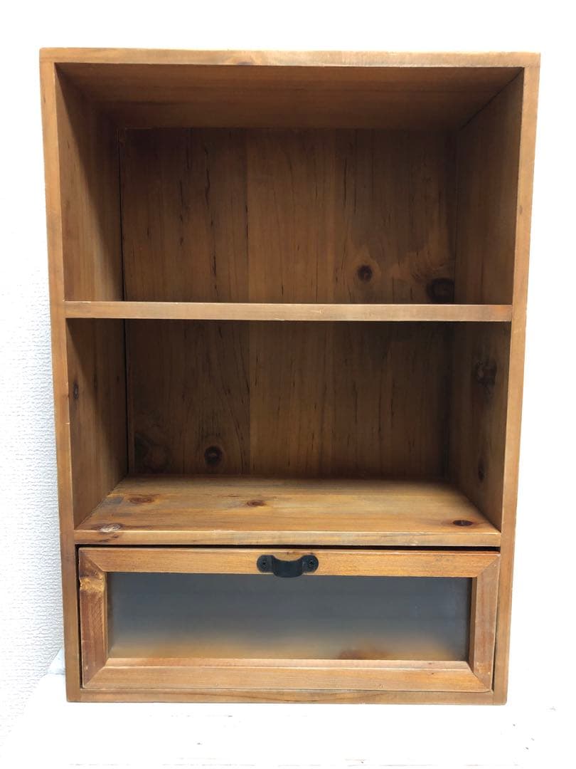 新品未使用！！木製ラック 2段収納 ガラス引き出し付き