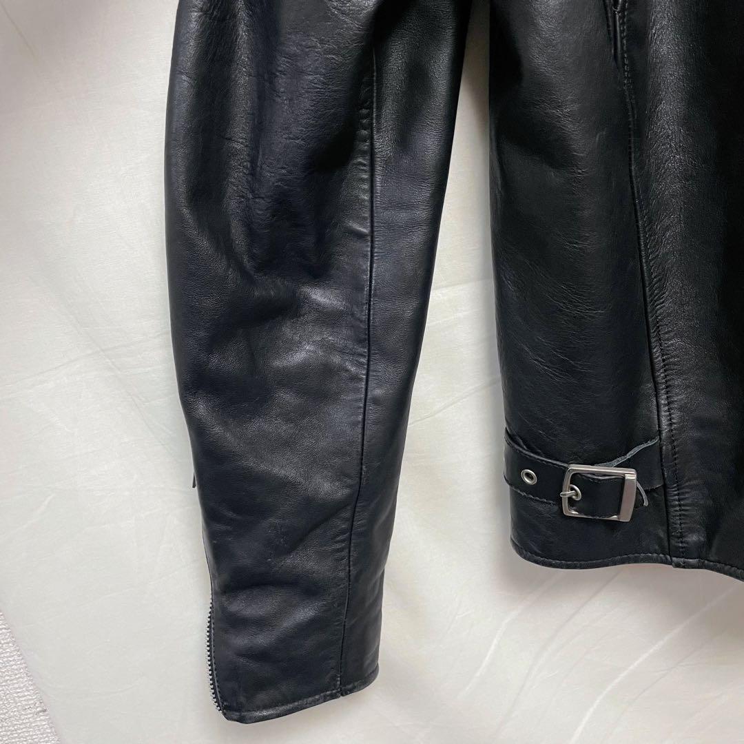 レザージャケット シングルライダースジャケット 革ジャン 切り替え ショート丈