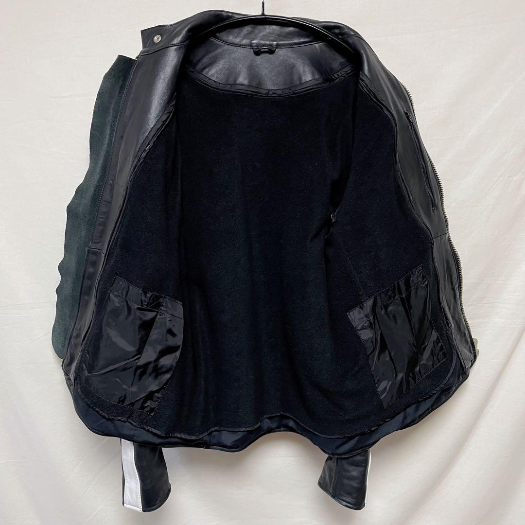 レザージャケット シングルライダースジャケット 革ジャン 切り替え ショート丈