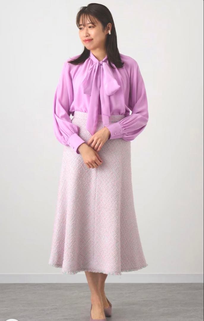 美品　アナイANAYI ピンク　36 ファンシーツィードバイヤスフレア スカート