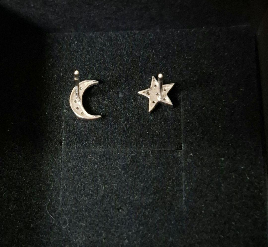 スター　ムーン　ダイヤモンドピアス　k18ホワイトゴールド