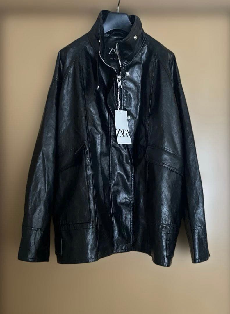 新品 タグ付 ZARA ZWコレクション フェイク レザー ジャケット ブラック