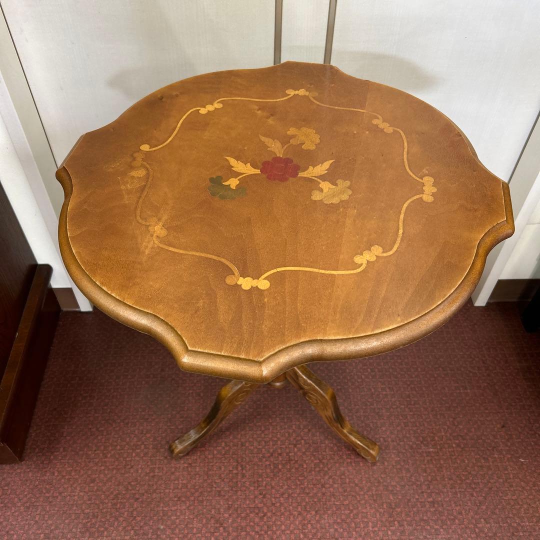 イタリア製　猫脚　アンティーク調　花台　コーヒーテーブル ブラウン 木製 象嵌