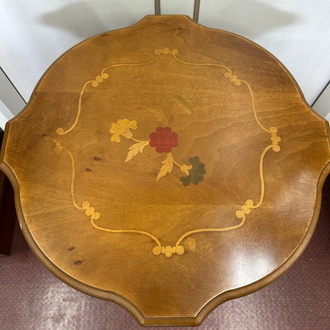 イタリア製　猫脚　アンティーク調　花台　コーヒーテーブル ブラウン 木製 象嵌