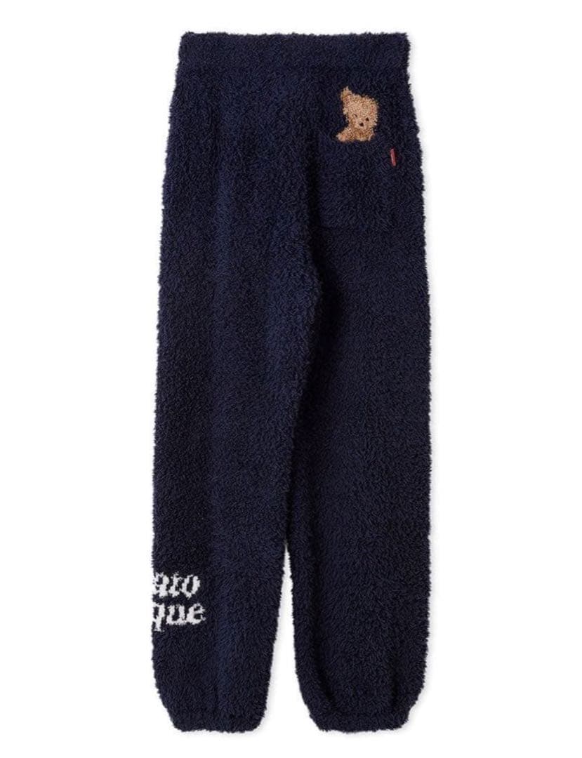 ネイビー フリース ルームウェア　ジェラートスノーベアジャガードロングパンツ