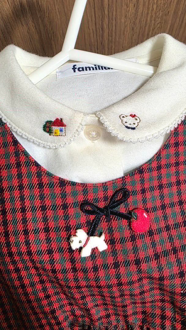 familiar 赤 チェック柄 ワンピース