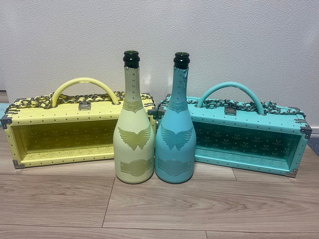 エンジェルシャンパン　空瓶＋ケース　サマーエディション　グリーン&イエロー