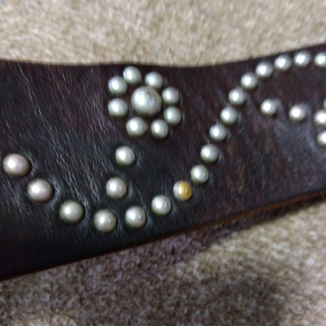 32inch HTC ターコイズ フラワー レザー スタッズベルト ブラウン
