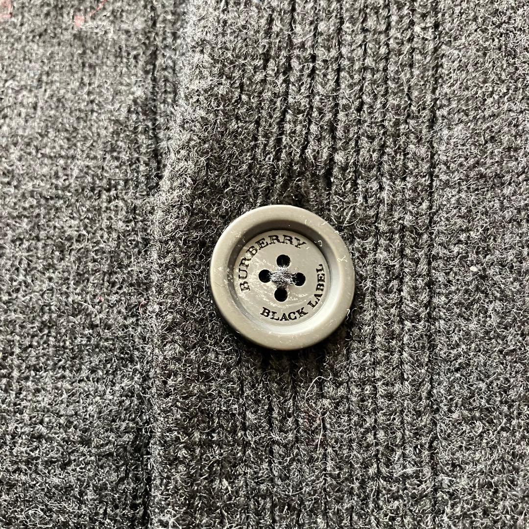 バーバリー ブラックレーベル 刺繍ロゴ チンスト ウールカーディガン 黒 M