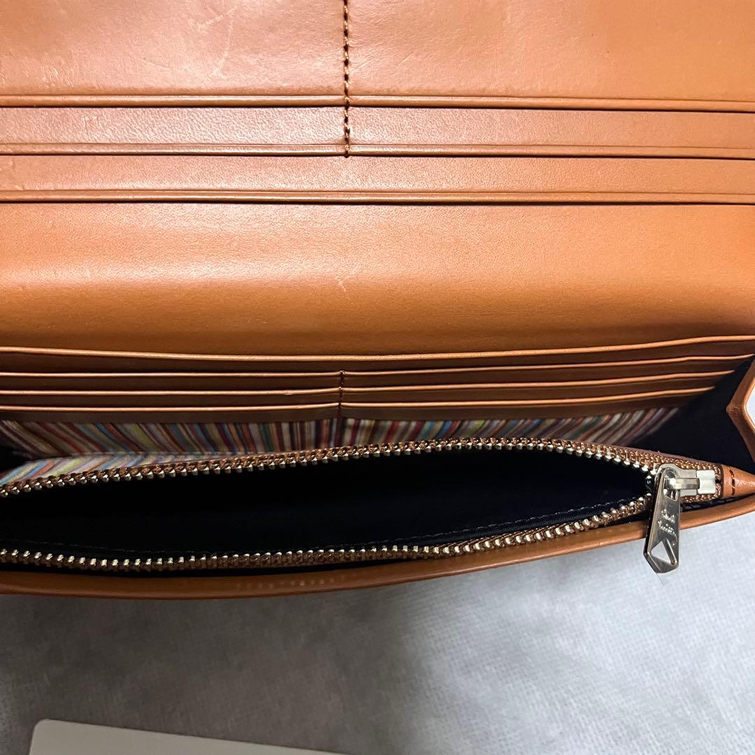 新品　ポールスミス 長財布　財布 キャメル　ストライプ　レザー　本革　牛革