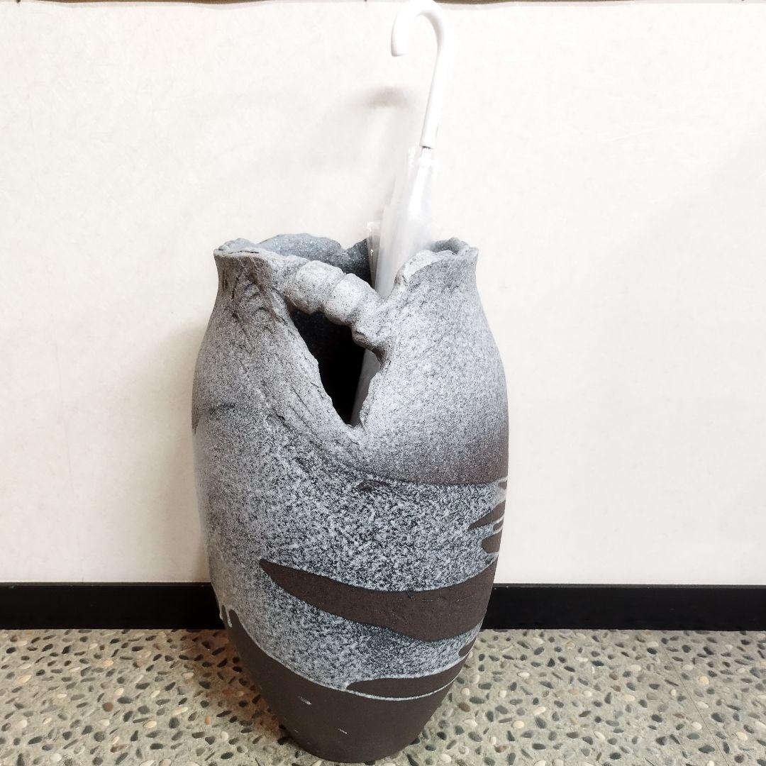 値下げ【新品・未使用】浅紫ひねり手　大壺傘立　へちもん　信楽焼　壺　傘立て